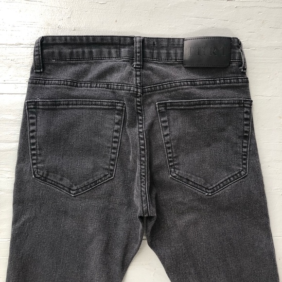 THRT Men’s Jeans Black Size 28 Skinny Distressed Patch Streetwear Faded - Picture 10 of 13